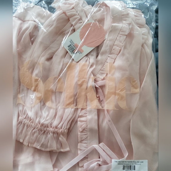 Selkie The Silk Satin Paper Doll Blouse Peach - Picture 15 of 16